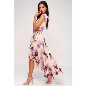 Lulus French Countryside Blush Floral Print High-low Dress Pink - Size S